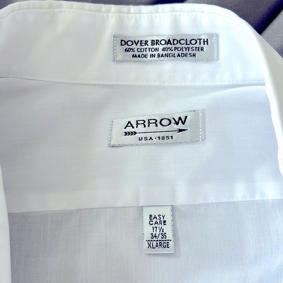 Arrow Men’s White Professional Military Button Down Shirt, XL, 34/35, neck 17.5 - Picture 3 of 8